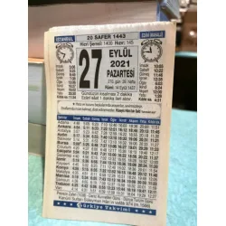 27 Eylül 2021 Türkiye Gazetesi Takvim yaprağı Doğum günü Özel gün hediyesi