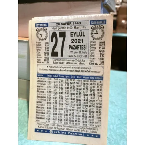 27 Eylül 2021 Türkiye Gazetesi Takvim yaprağı Doğum günü Özel gün hediyesi