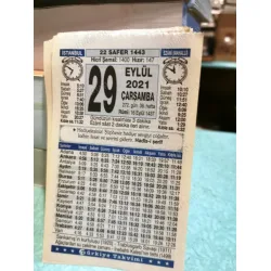 29 Eylül 2021 Türkiye Gazetesi Takvim yaprağı Doğum günü Özel gün hediyesi