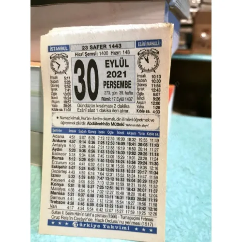 30 Eylül 2021 Türkiye Gazetesi Takvim yaprağı Doğum günü Özel gün hediyesi