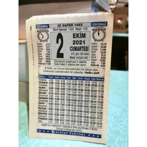 2 Ekim 2021 Türkiye Gazetesi Takvim yaprağı Doğum günü Özel gün hediyesi