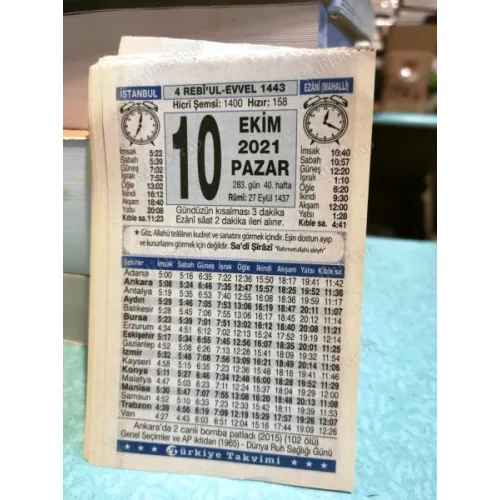 10 Ekim 2021 Türkiye Gazetesi Takvim yaprağı Doğum günü Özel gün hediyesi