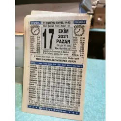 17 Ekim 2021 Türkiye Gazetesi Takvim yaprağı Doğum günü Özel gün hediyesi
