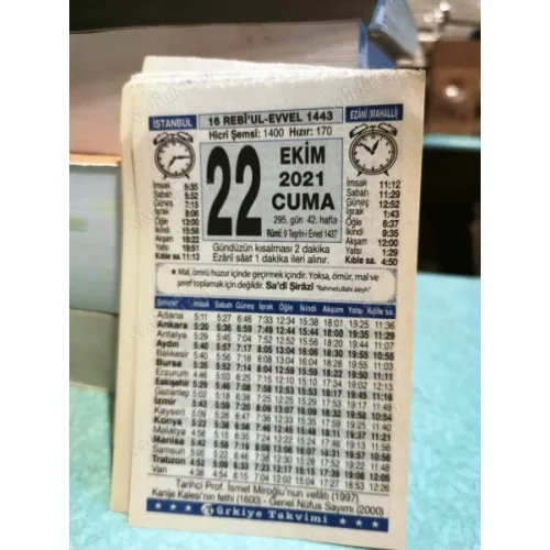 22 Ekim 2021 Türkiye Gazetesi Takvim yaprağı Doğum günü Özel gün hediyesi
