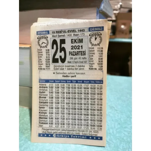 25 Ekim 2021 Türkiye Gazetesi Takvim yaprağı Doğum günü Özel gün hediyesi
