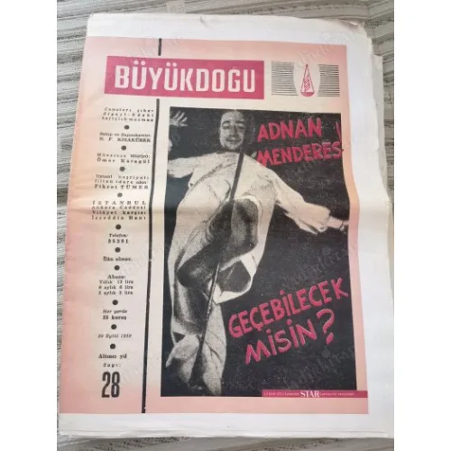 Büyük Doğu Siyasi ve Edebi Mecmua 28 Kapak Adnan Menderes, Tiyatromuzun Dramı, Zaman ve Istırap, Maarif ve Terbiye TB