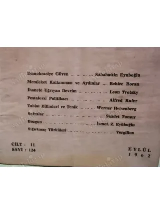 Yeni Ufuklar 124 Memleket Kalkınması ve Aydınlar-Behice Boran, İhanete Uprayan Devrim Trotsky, Pestolozzi Politikacı