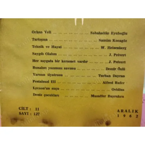 Yeni Ufuklar 127 Orhan Veli Eyuboğlu, Teknik ve Hayat Heisenberg, Bunalım Yazımı Demir Özlü, Yarının Tiyatrosu, Tartışma Samim Kocagöz