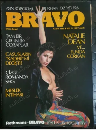 Bravo Erkek Dergisi Kasım 1985 Kapak Natalie Dean Funda GürkanSöyleşi Burhan Özfatura, Kadın ve çorap, Henry Miller Mehmet Altan, Çizgi Romanda Seks