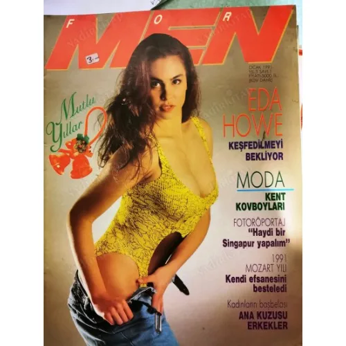 For Men Ocak 1991 Eda Howe Bridget Fonda, Söyleşi Demir Ural, Mozart, Fötr Şapka, Kevin Costner, BMW 3,