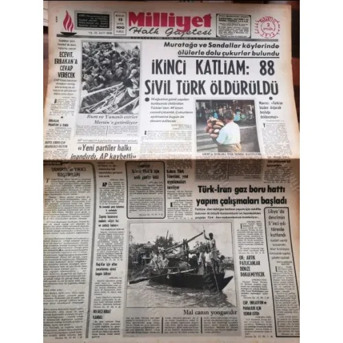 Milliyet 2 Eylül 1974 Kıbrıs Barış Harekatı, Esirler Mersinde, Dünya Güreş 3. olduk Mustafa Güçlü Mehmet Uzun TAM