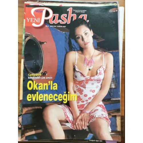 Yeni Pasha MEGA 136 8 Nisan 2001 Cansu Dere Emine Ün, Söyleşi Cemil İpekçi, Hande Ataizi uçtu, Sibel Can nazar, Cortes Sosyete gala