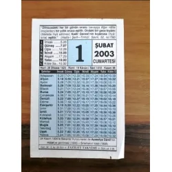 1 Şubat 2003 Fazilet Takvimi yaprağı Doğum Özel gün hediyesi