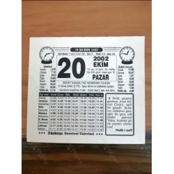 20 Ekim 2002 Takvimi yaprağı Doğum Özel gün hediyesi