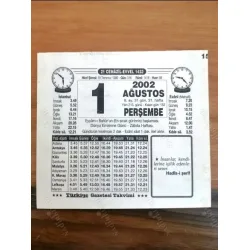 1 Ağustos 2002 Takvimi yaprağı Doğum Özel gün hediyesi