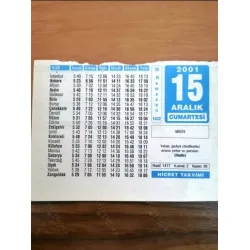 15 Aralık 2001 Takvim yaprağı Doğum Özel gün hediyesi
