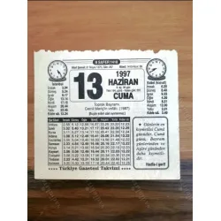13 Haziran 1997 Takvim yaprağı Doğum Özel gün hediyesi