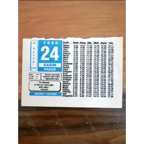 24 Kasım 1996 Takvim yaprağı Doğum Özel gün hediyesi