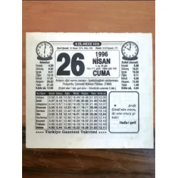 26 Nisan 1996 Takvim yaprağı Doğum Özel gün hediyesi