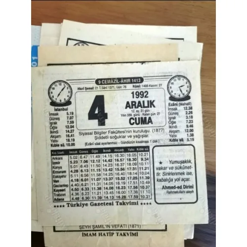 4 Aralık 1992 Takvim yaprağı Doğum Özel gün hediyesi