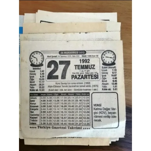 27 Temmuz 1992 Takvim yaprağı Doğum Özel gün hediyesi