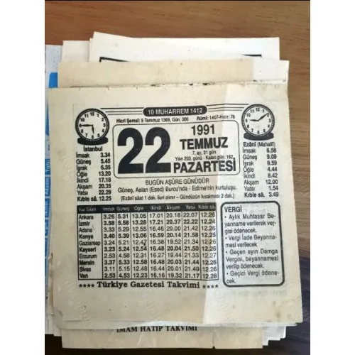 22 Temmuz 1991 Takvim yaprağı Doğum Özel gün hediyesi
