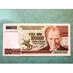100000 YüzBin Türk Lirası E7 3. Tertip I48 Kağıt Para (1996-2011)