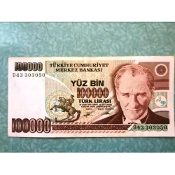 100000 YüzBin Türk Lirası E7 2. Tertip D43 Kağıt Para (1994-2011)
