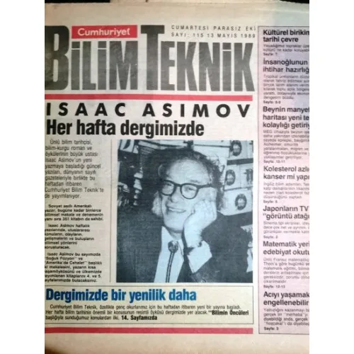 Cumhuriyet Bilim Teknik 115 Soğuk Füzyon, Amerikada cehalet, Kolestrol azlığı, Beynin manyetik haritası, Matematik yerine edebiyat,