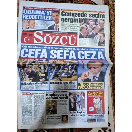 Sözcü 1 Nisan 2009 Yazıcıoğlu cenazesinde liderler buluştu son miting, Kriz Cefa Sefa Ceza, AKP düşecek, Dünya Ardayı konuşacak