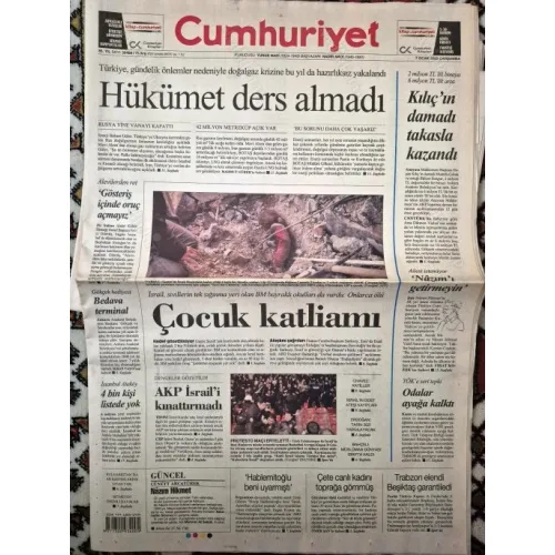 Cumhuriyet 7 Ocak 2009 İsrail Çocuk katliamı, Emin Gürses Hablemitoğlu beni uyarmıştı, Akif Beki akreditasyonu iptal,